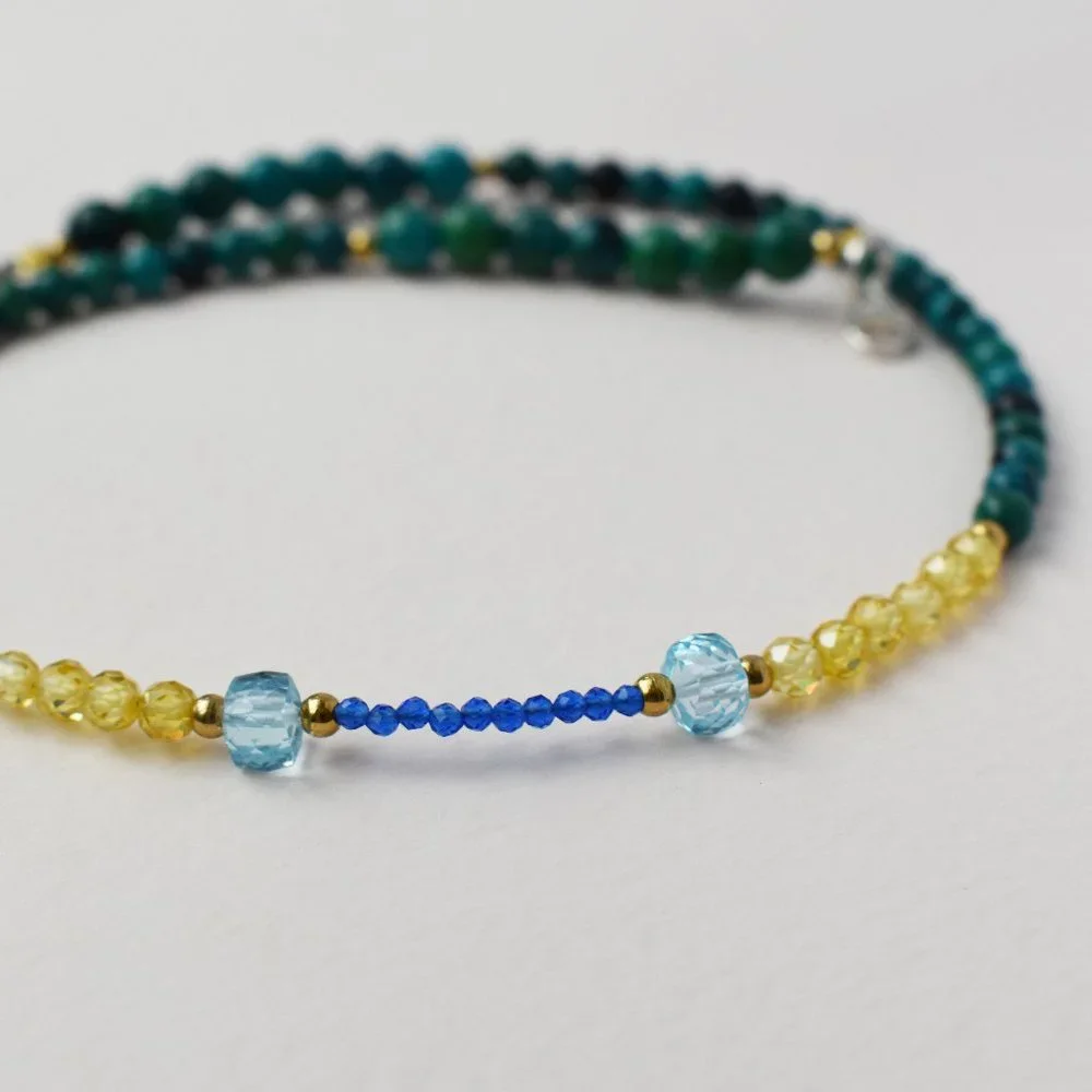 Colorful multi stone bead necklace short, unusual tiny gemstone crystal choker
